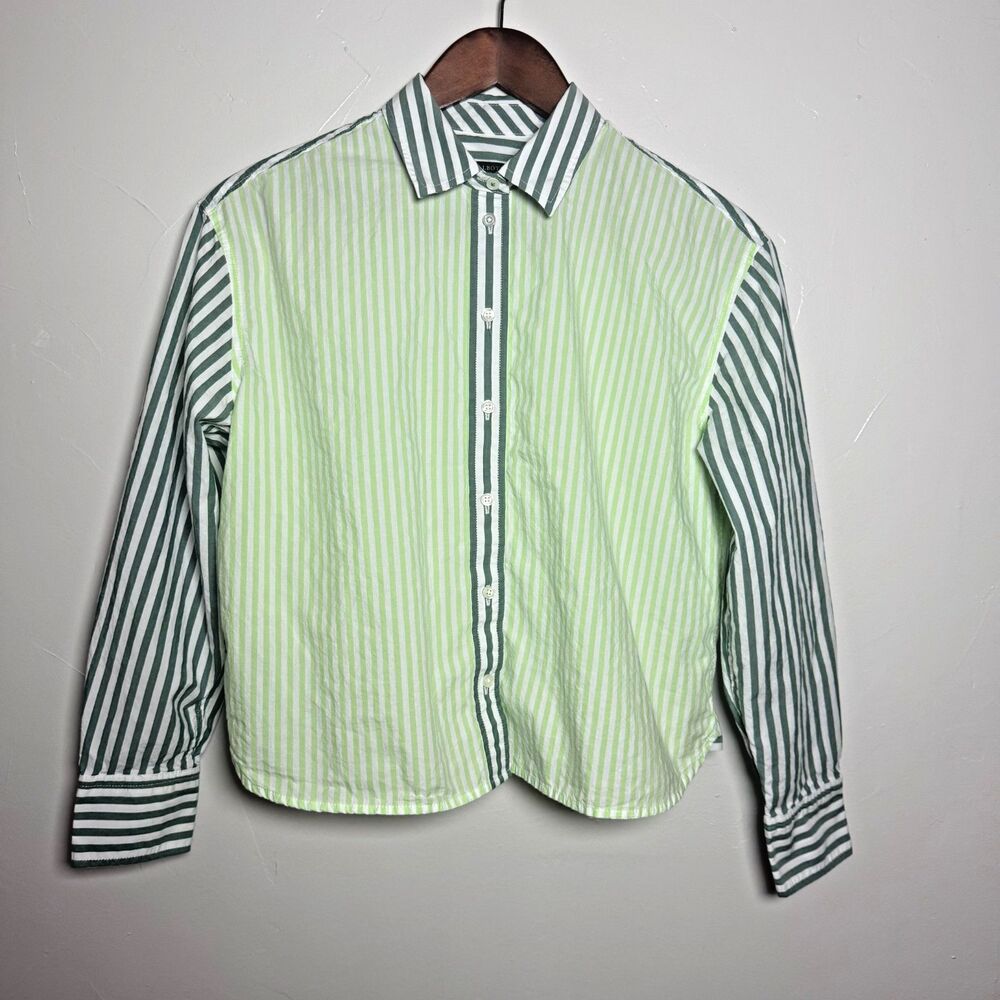 Talbots Green Striped Long Sleeve Button Front Shirt Women's Size Small Petite